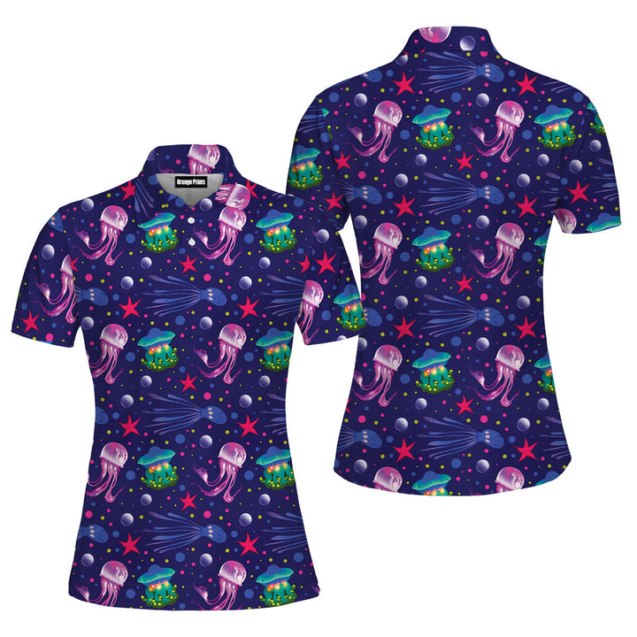 Jellyfish Sealife Colorful Polo Shirt For Women