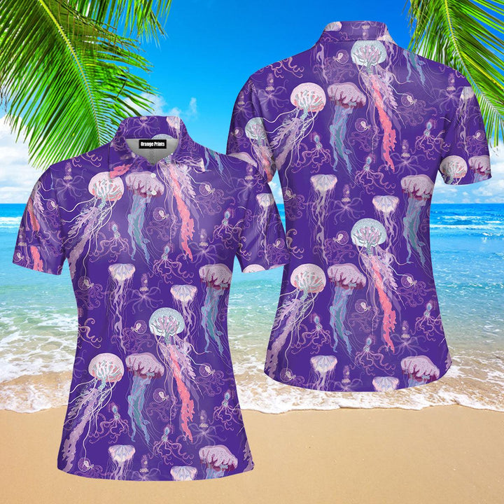 Jellyfish Squid Swimming Undersea Polo Shirt For Women