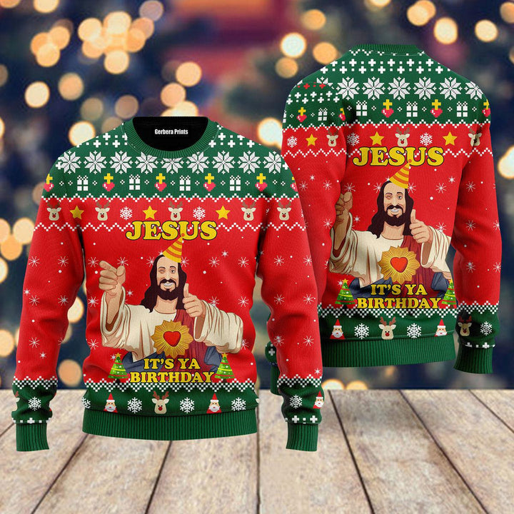 Jesus It's Ya Birthday Ugly Christmas Sweater | For Men & Women | UH1707-Gerbera Prints.