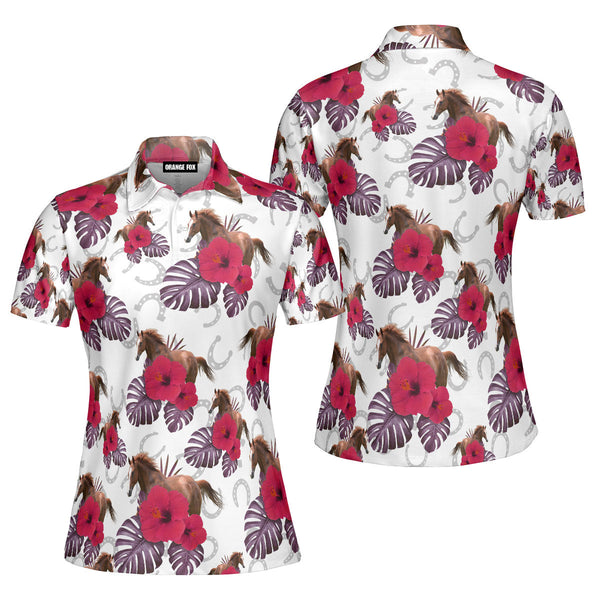 Kentucky Derby New Flower Horse Red Polo Shirt For Women