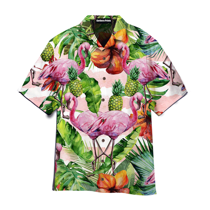 King Kameha Tropical Pink Flamingo Pineapple Aloha Hawaiian Shirts For Men And For Women WT1455