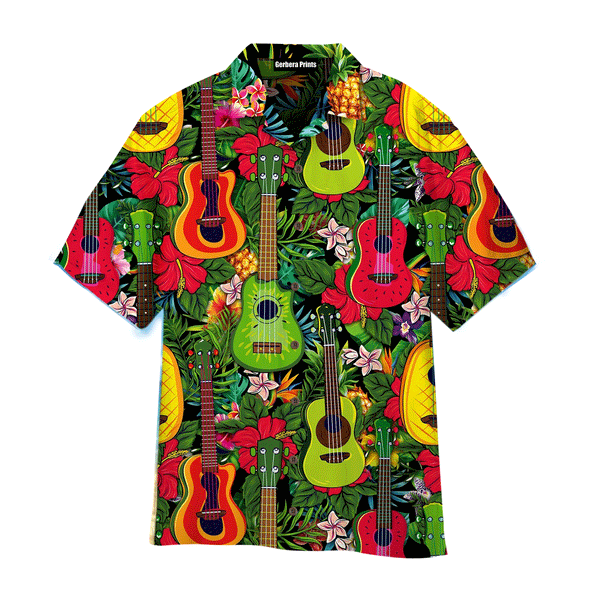King Kameha Ukulele Music Instrument Tropical Red And Green Aloha Hawaiian Shirts For Men And For Women WT1454