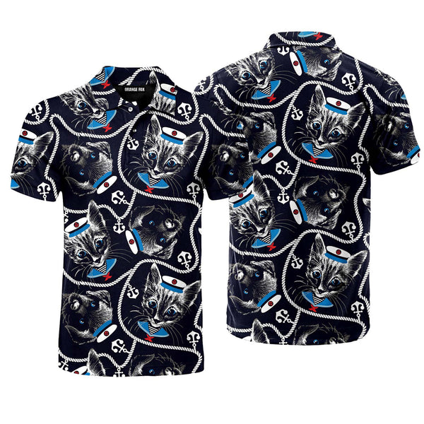 Kitten Puppy Sailor Pattern Polo Shirt For Men