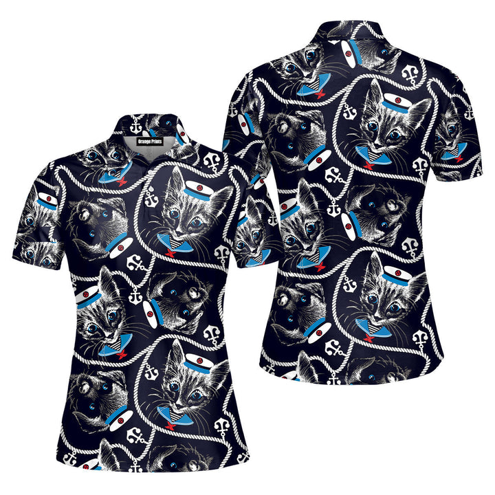 Kitten Puppy Sailor Pattern Polo Shirt For Women