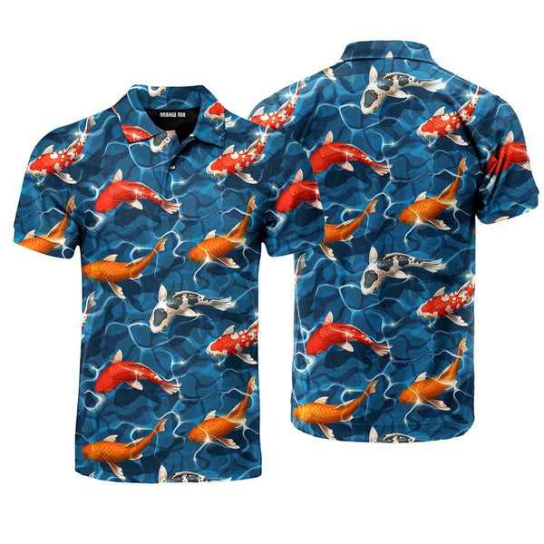 Koi Fish Wave Water Polo Shirt For Men