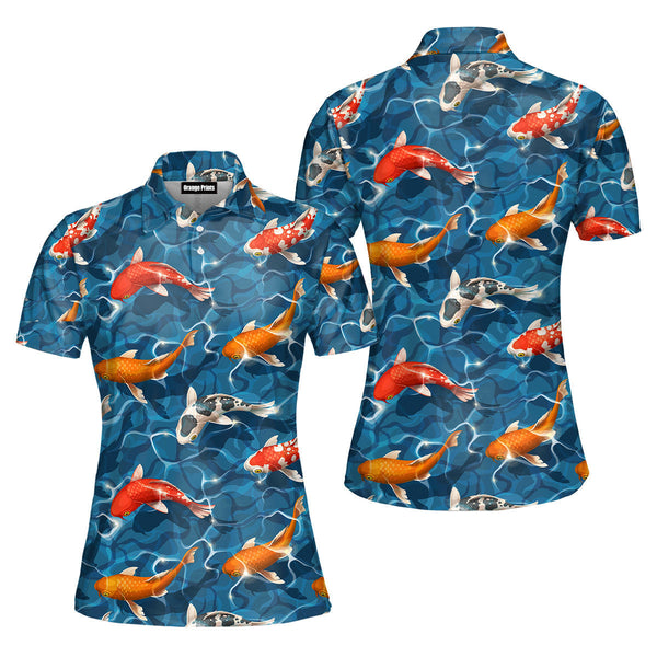 Koi Fish Wave Water Polo Shirt For Women