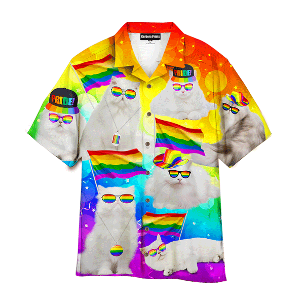 LGBT Happy Cats Pride Month Colourful Aloha Hawaiian Shirts For Men And For Women