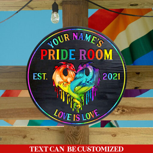 Lgbt Pride Room Love Is Love Custom Round Wood Sign | Home Decoration | Waterproof | WN1153-Colorful-Gerbera Prints.