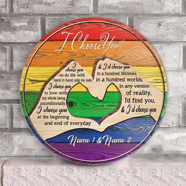 LGBT Support Custom Round Wood Sign | Home Decoration | Waterproof | WN1113-Colorful-Gerbera Prints.