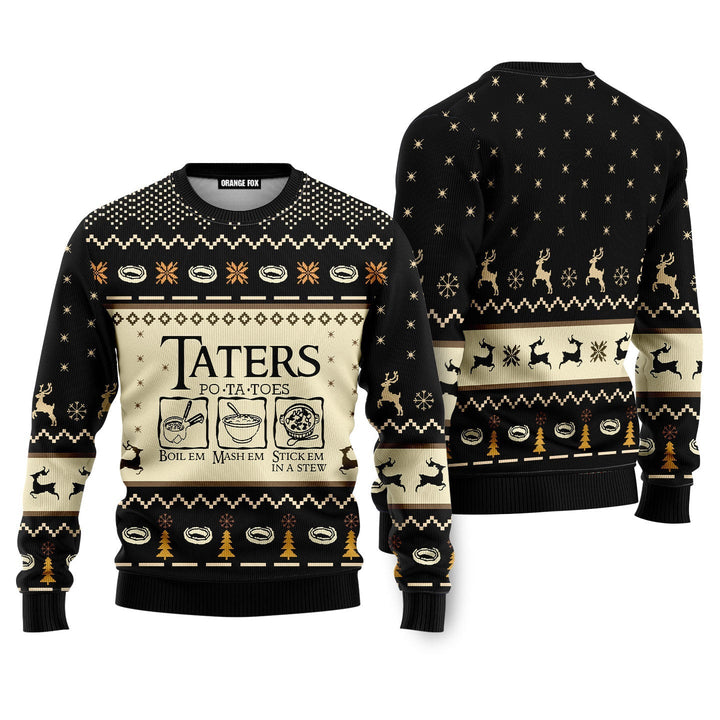 LOTR Funny Christmas Taters Potatoes Black Ugly Christmas Sweater For Men & Women