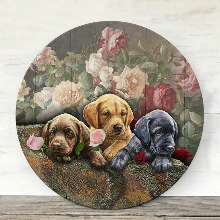 Labrador Retriever Round Wood Sign | Home Decoration | Waterproof | WS1341-Colorful-Gerbera Prints.