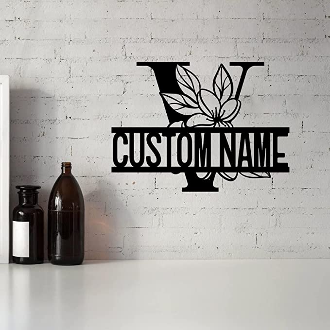 Last Name Custom Cut Metal Sign | MN1311-Black-Gerbera Prints.