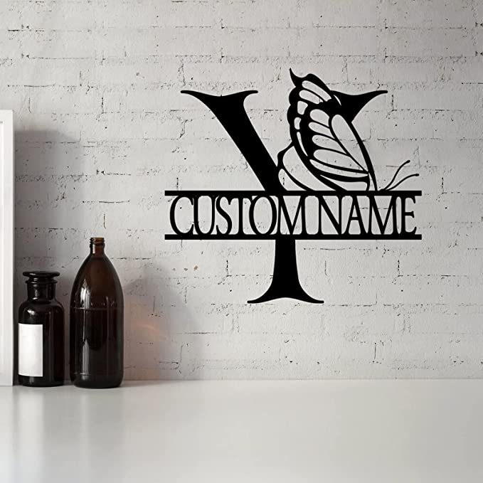 Last Name Modern Wall Decor Art for Home Custom Cut Metal Sign | MN1428-Black-Gerbera Prints.