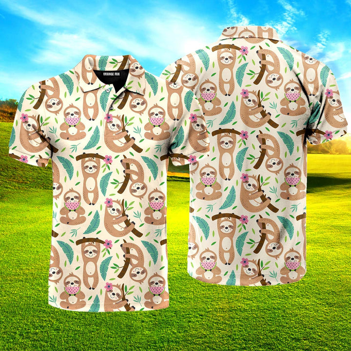 Lazy Sloth Hanging On Tree Polo Shirt For Men