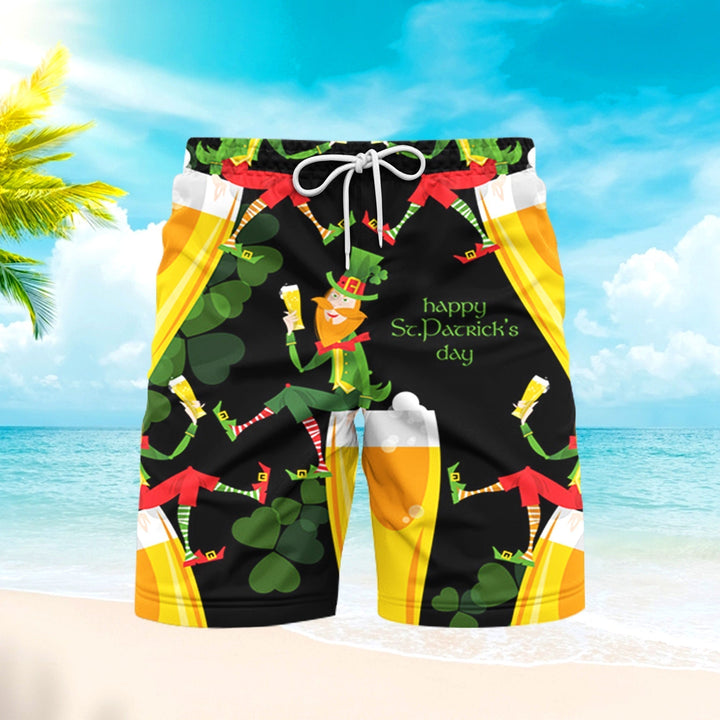 Leprechaun Beer St Patricks Day Beach Shorts For Men