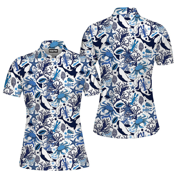 Life Of Ocean With Whales Crabs And Lobsters Polo Shirt For Women