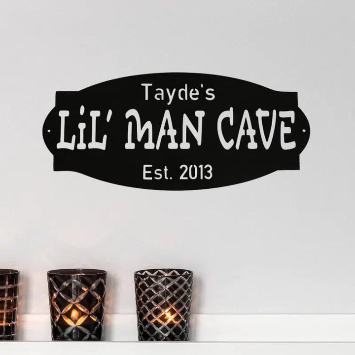 Lil Man Cave Custom Cut Metal Sign | MN1482-Gerbera Prints.