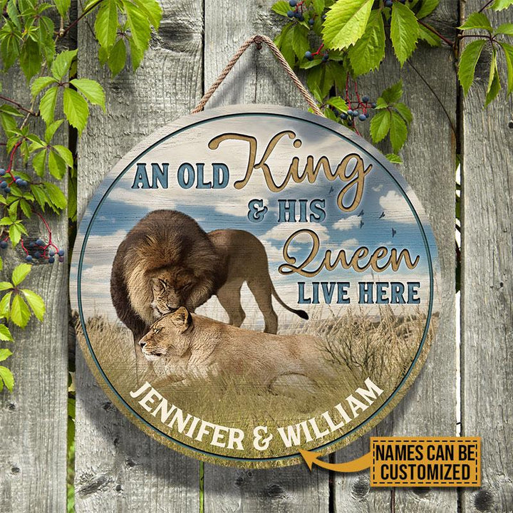Lion Old Couple Live Her Custom Round Wood Sign | Home Decoration | Waterproof | WN1447-Colorful-Gerbera Prints.