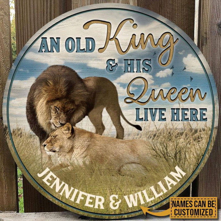 Lion Old Couple Live Her Custom Round Wood Sign | Home Decoration | Waterproof | WN1447-Gerbera Prints.