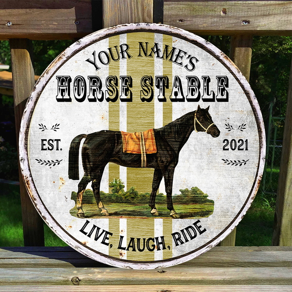 Live Laugh Ride Custom Round Wood Sign | Home Decoration | Waterproof | WN1208-Colorful-Gerbera Prints.