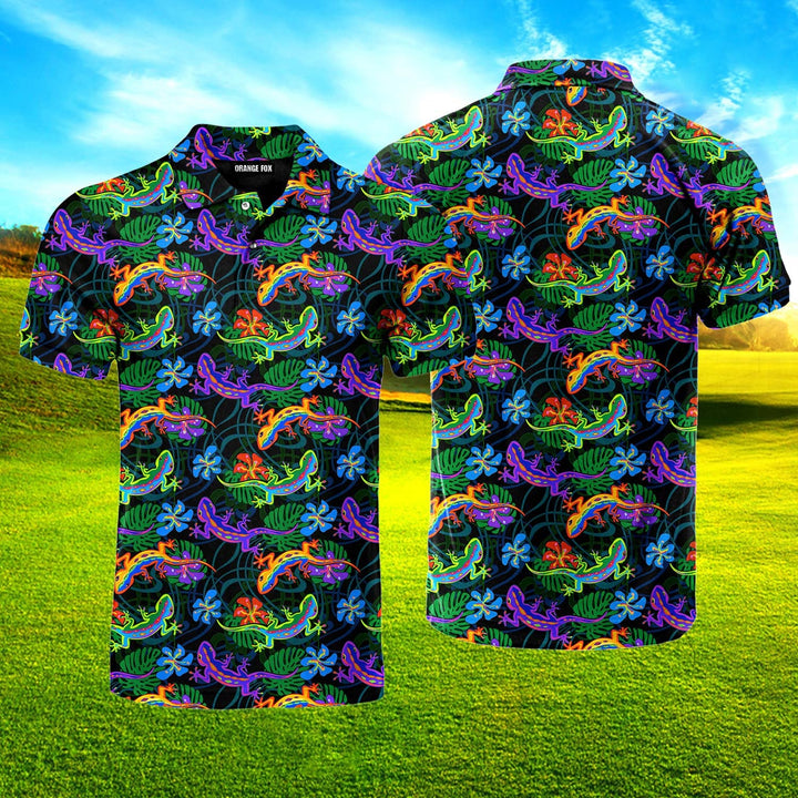 Lizards And Leaves Tropical Pattern Polo Shirt For Men