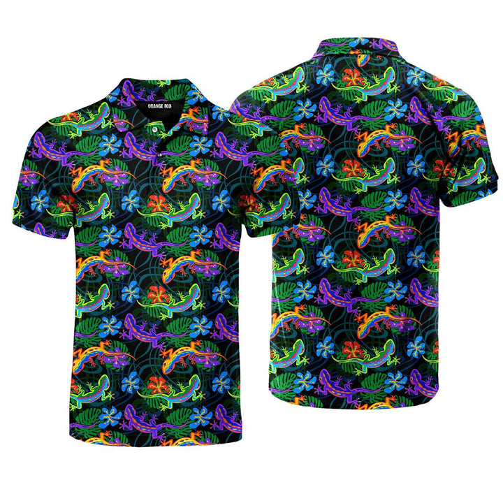 Lizards And Leaves Tropical Pattern Polo Shirt For Men