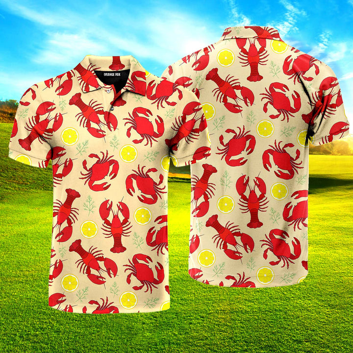 Lobster Crab And Lemon Pattern Polo Shirt For Men