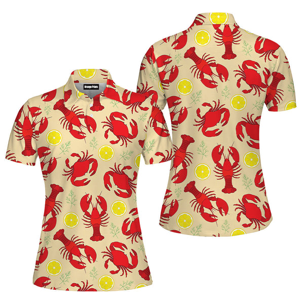 Lobster Crab And Lemon Pattern Polo Shirt For Women