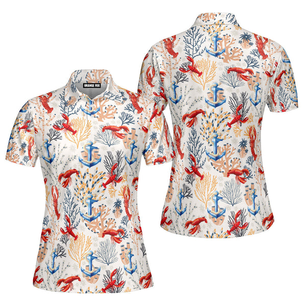Lobster - Gift For Animal Lovers, Lobster Lovers - Anchor Seaweed Polo Shirt For Women