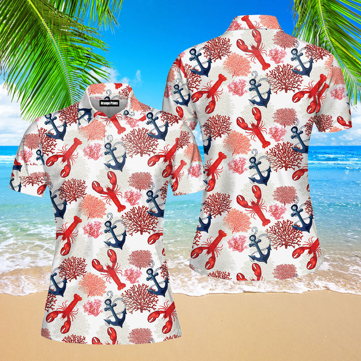 Lobster Tropical Polo Shirt For Women