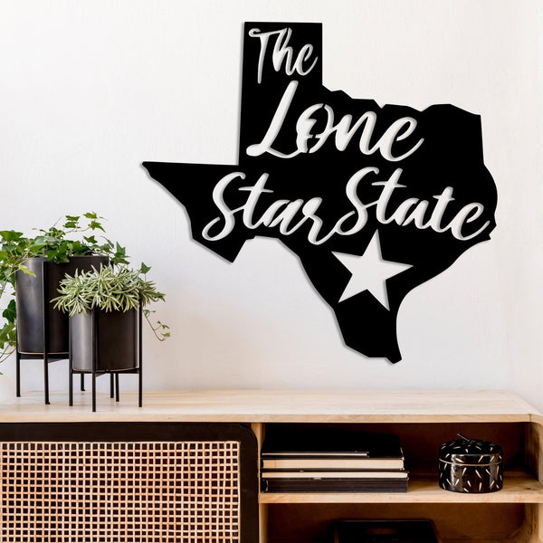 Lone Star State Texas Cut Metal Sign | MS1158-Black-Gerbera Prints.