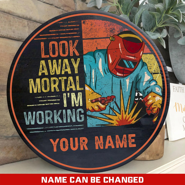 Look Away Mortal Im Working Custom Round Wood Sign | Home Decoration | Waterproof | WN1331-Colorful-Gerbera Prints.