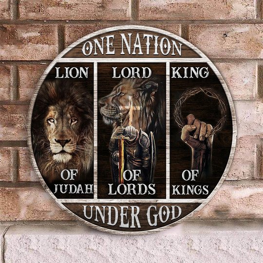 Lord of lords One Nation Under God Round Wood Sign | Home Decoration | Waterproof | WS1331-Gerbera Prints.