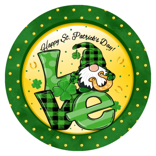 Lucky Green Gnome St Patricks Day Round Wood Sign | Home Decoration | Waterproof | WS1388-Colorful-Gerbera Prints.