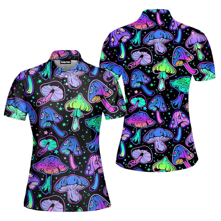 Magic Mushroom Neon Colorful Polo Shirt For Women