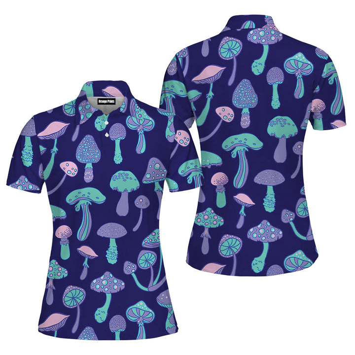 Magic Mushroom Psychedelic 60s Hippie Colorful Polo Shirt For Women
