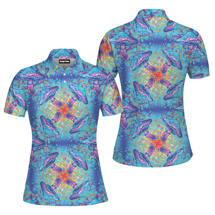 Magic Mushrooms 60s Hippie Colorful Polo Shirt For Women