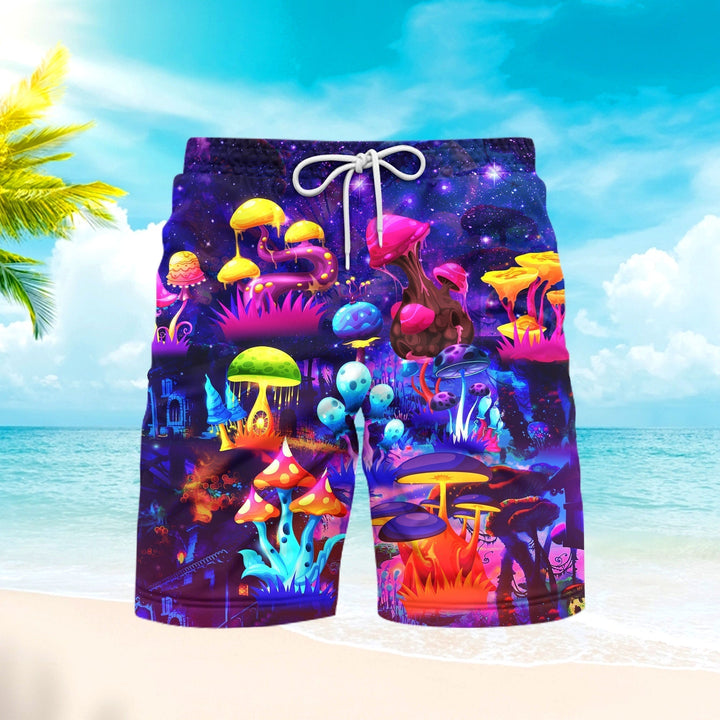 Magic Mushrooms Forest Hippie Beach Shorts For Men