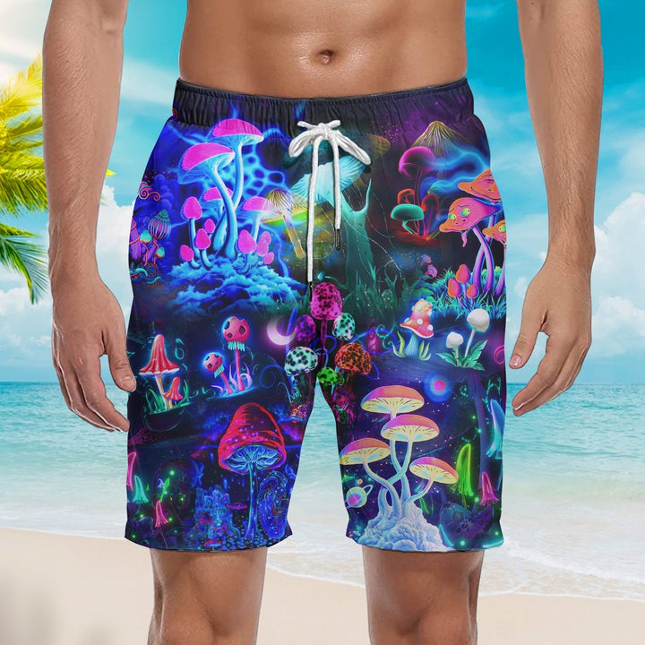 Magic Mushrooms Forest Hippie Beach Shorts For Men