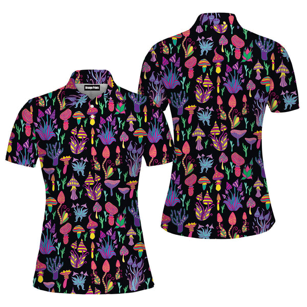 Magic Psychedelic Mushroom Polo Shirt For Women