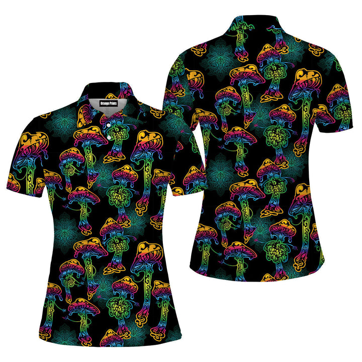 Magic Psychedelic Neon Mushroom Polo Shirt For Women