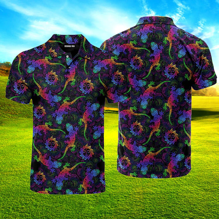 Mandalas Gecko Lizards With Boho Suns Tropical Pattern Polo Shirt For Men