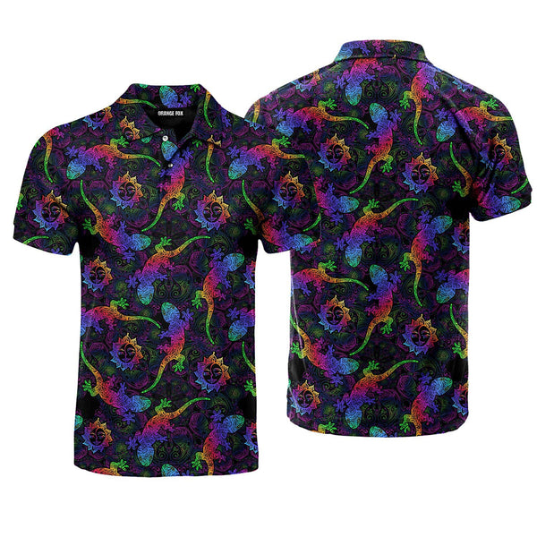 Mandalas Gecko Lizards With Boho Suns Tropical Pattern Polo Shirt For Men