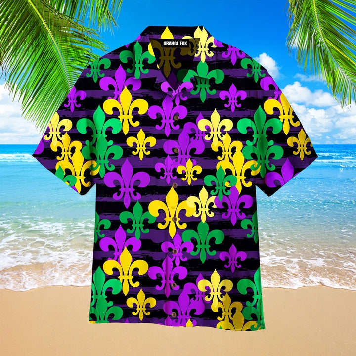 Mardi Gras Fleur De Lis Black Hawaiian Shirt For Men & Women