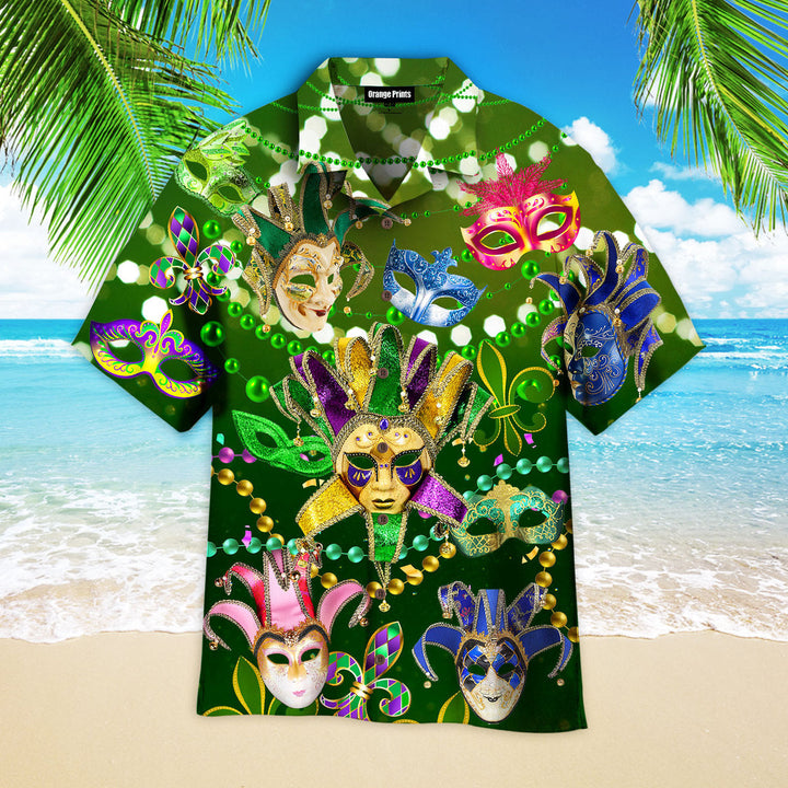 Mardi Gras Masks Carnival Green Light Aloha Hawaiian Shirt For Men & Women