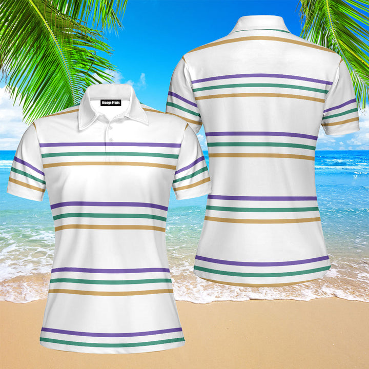 Mardi Gras Striped Polo Shirt For Women