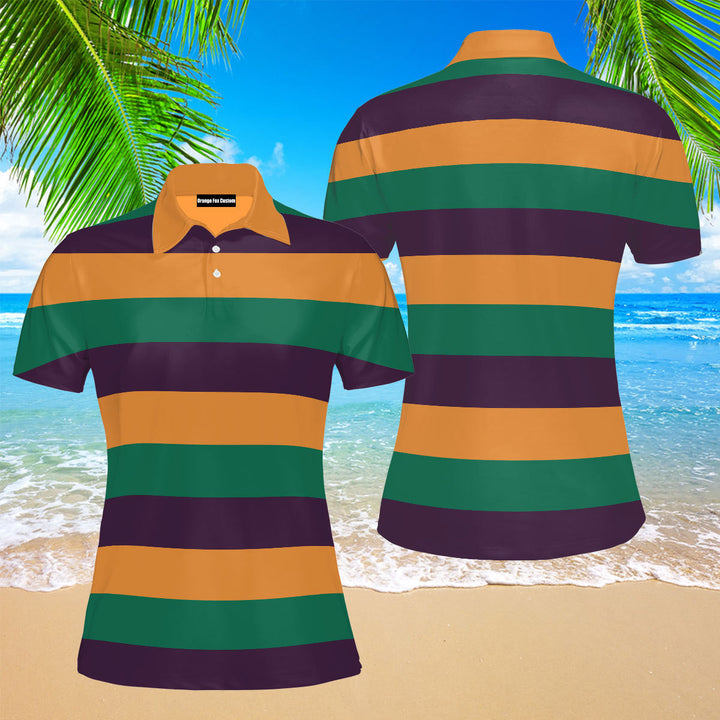 Mardi Gras Striped Polo Shirt For Women