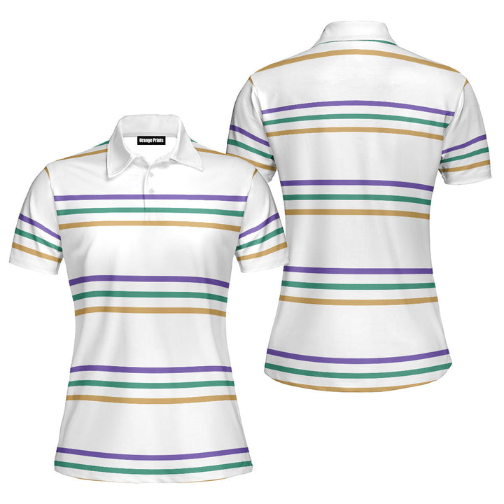 Mardi Gras Striped Polo Shirt For Women