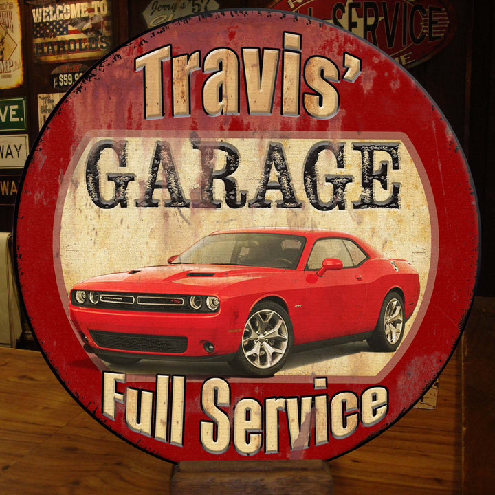 Mechanic Garage, Garage Sign. Custom Round Wood Sign | Home Decoration | Waterproof | WN1527-Colorful-Gerbera Prints.