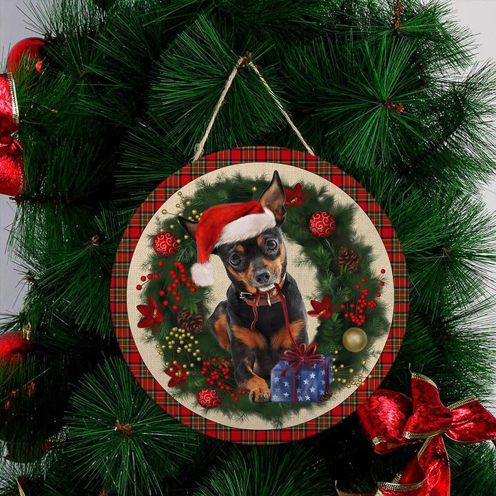 Merry Christmas Miniature Pinscher Round Wood Sign | Home Decoration | Waterproof | WS1353-Gerbera Prints.